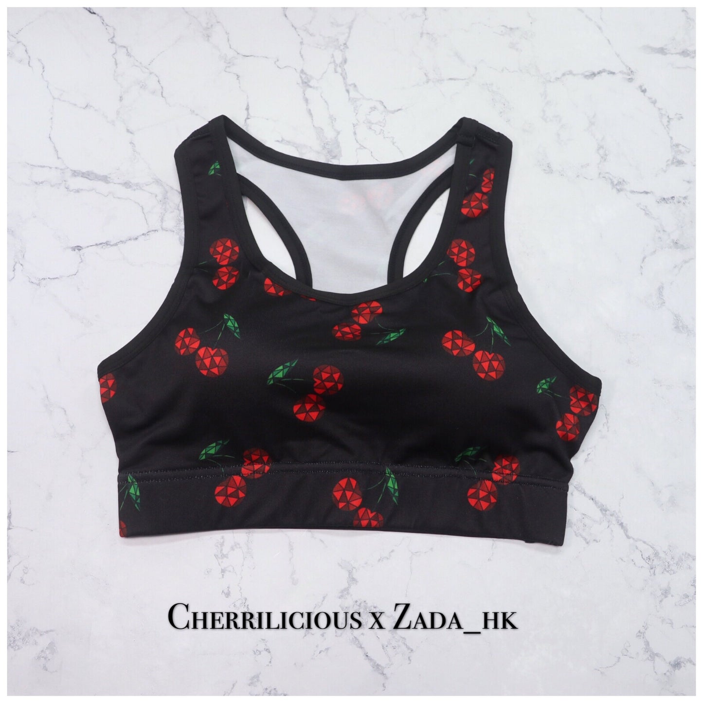 Active Wear 自家設計櫻桃運動上衣 (黑色) Cherrilicious