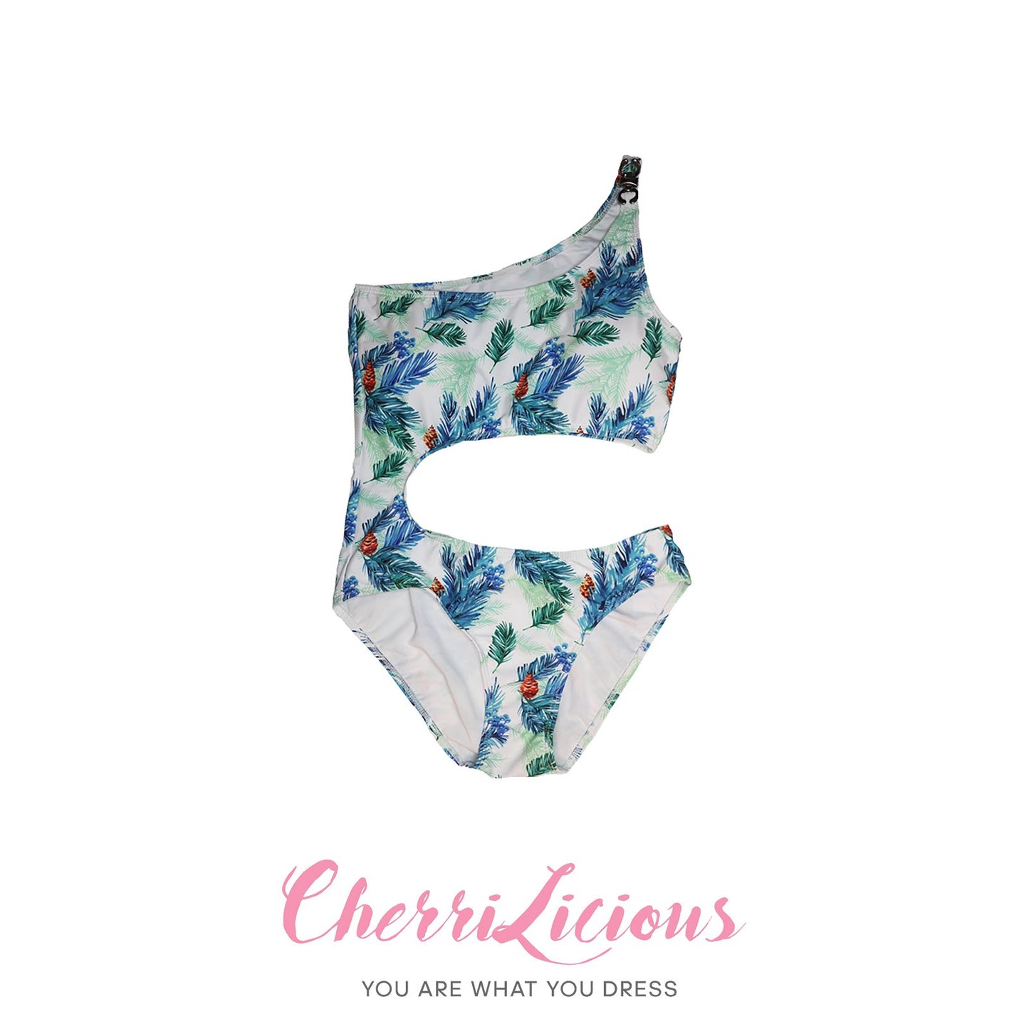 One Piece Swimwear 淺色花花露側腰連體泳裝 Cherrilicious