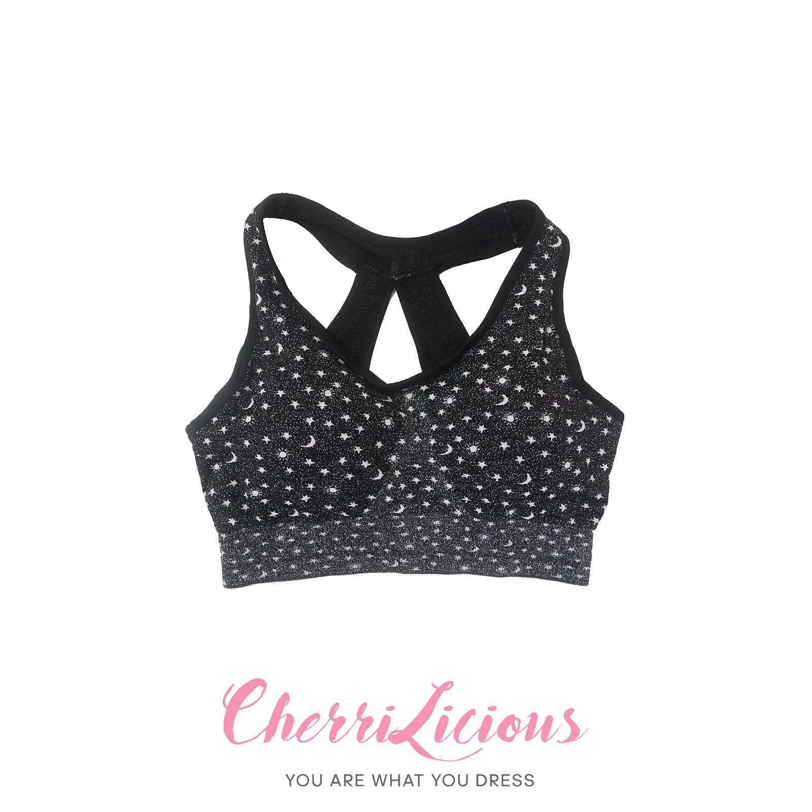 Active Wear 黑色星星圖案運動上衣 Cherrilicious