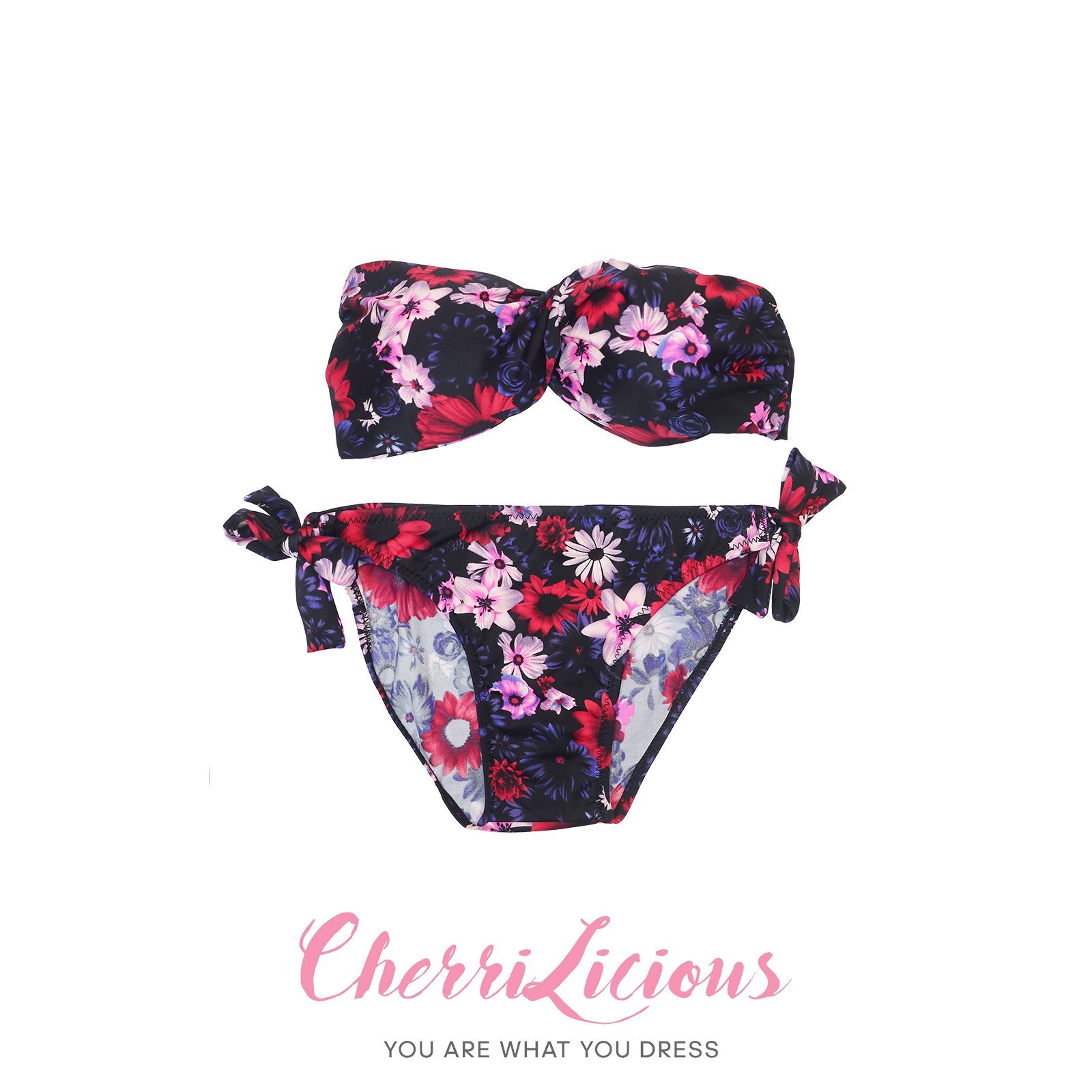 Tube Bikini 無肩帶深紫紅花比堅尼 Cherrilicious