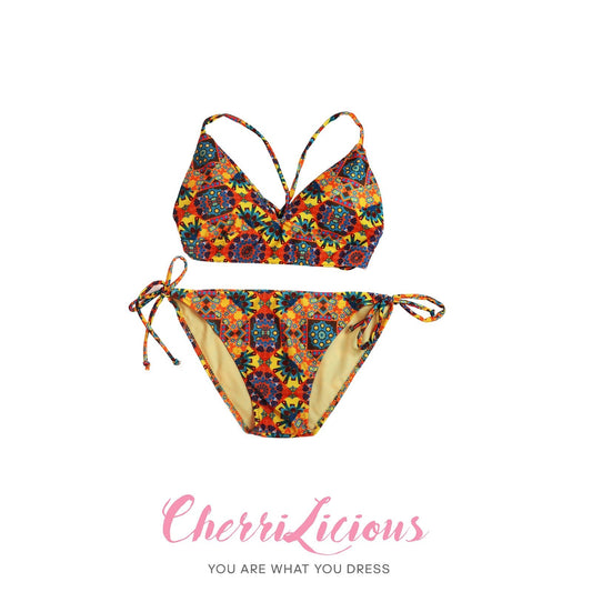 BIKINI 黃色復古花紋闊邊比堅尼 (泰國進口泳裝) Cherrilicious